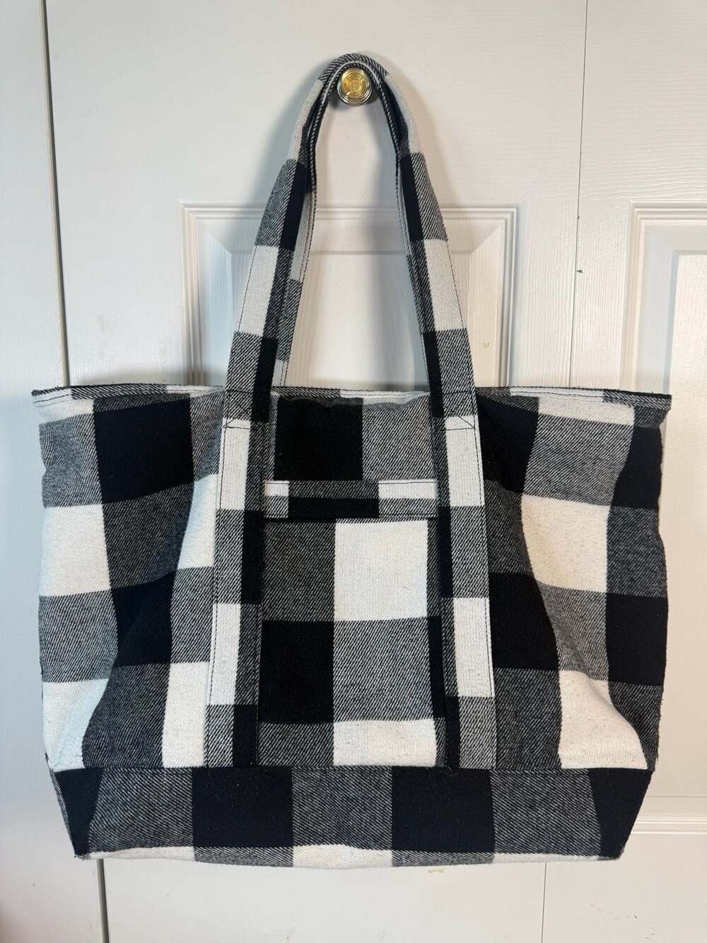 Old Navy Goods For Life Large Black and White Buffalo Plaid Flannel Tote Bag